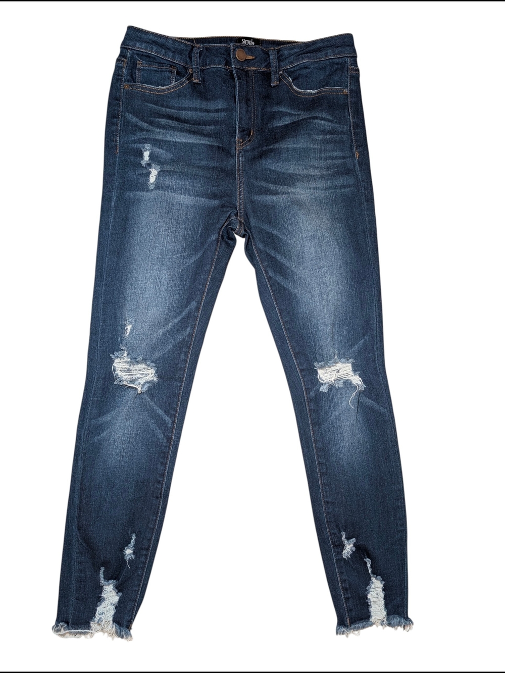 Simple Society JR Women's 7/28 Slim Fit Distressed Frayed Dark Blue Skinny Jeans